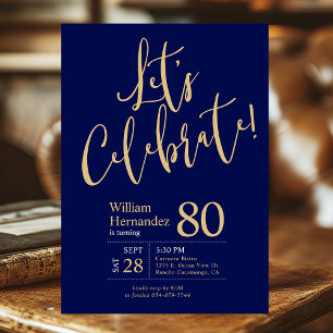 Convites Vamos Celebrar o Aniversário de 80 Anos Azul Marin