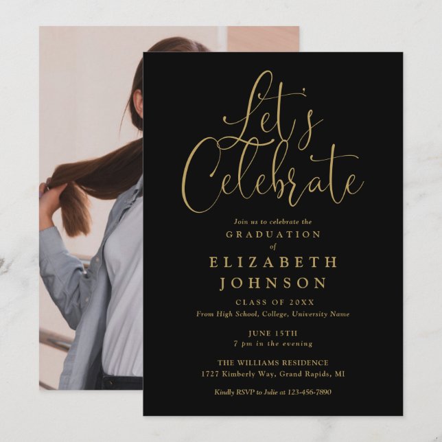 Convites Vamos Celebrar o Script de Foto da Festa de Format (Frente/Verso)