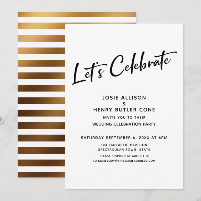 Convites Vamos Celebrar Recepção de Casamento + Listra Dour (Frente/Verso)