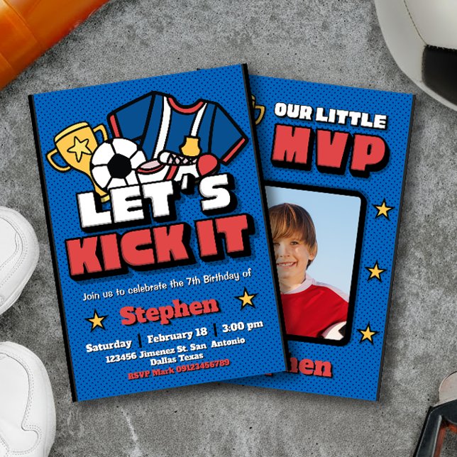 Convites Vamos Chutar - Futebol com Foto (Let's Kick It - Football Soccer with Photo Picture Invitation)