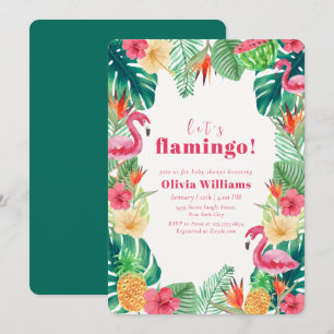Convites Vamos Chuveiro de Bebê Botânico Tropical Flamingo