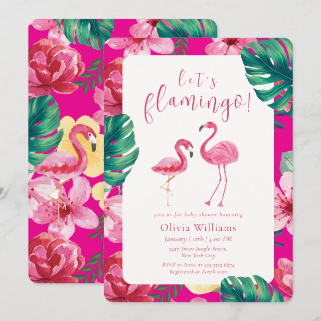 Convites Vamos Chuveiro de Bebê Floral Tropical de Verão do (Frente/Verso)