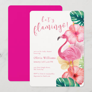Convites Vamos Chuveiro Tropical Floral de Flamingo Baby