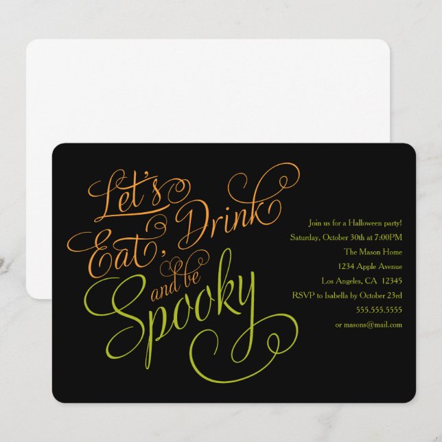 Convites Vamos Comer, Beber E Ser Louco | Preto/Laranja/Ver (Frente/Verso)