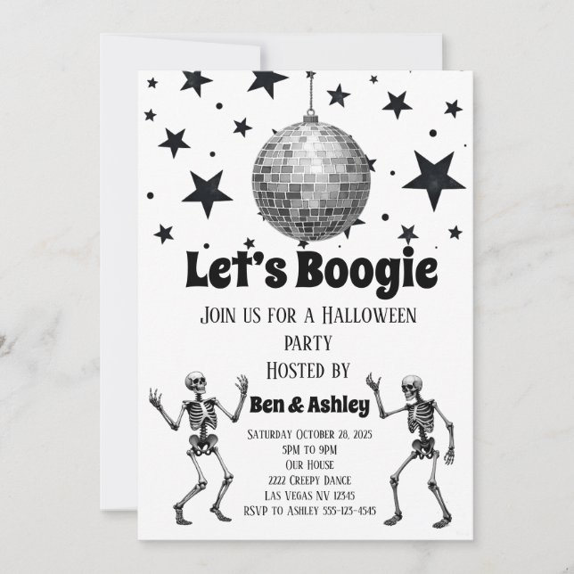 Convites Vamos Dançar Boogie Bola de Discoteca Festa de Hal (Frente)
