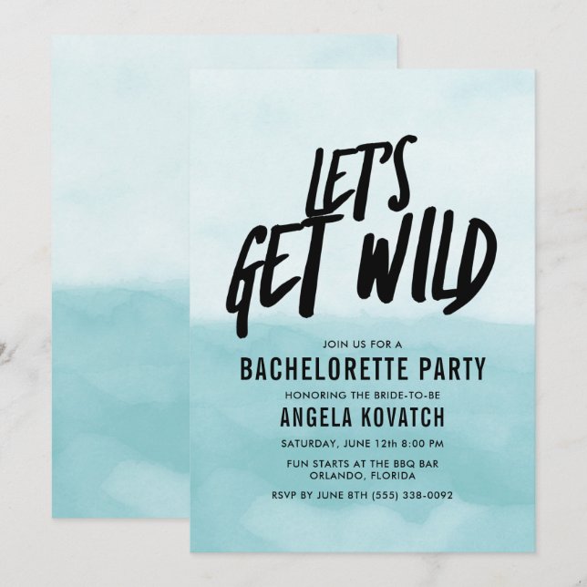 Convites Vamos de Aquarela Obter Invento de Festa de soltei (Frente/Verso)