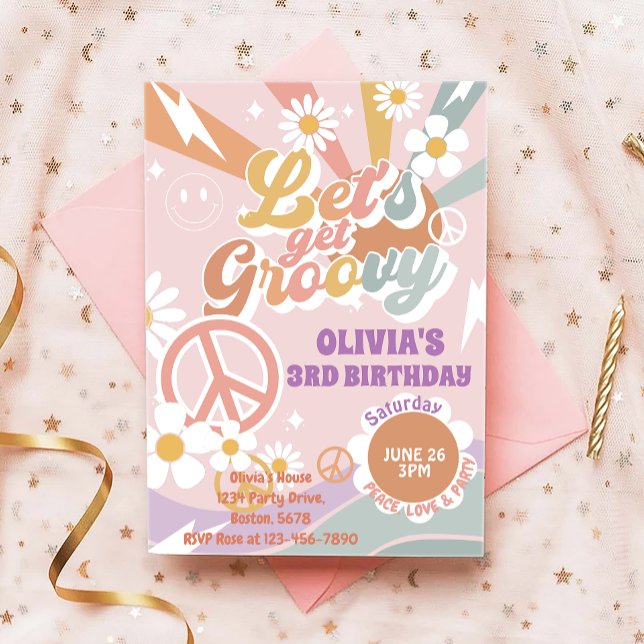 Convites Vamos de Festa de Amor de Pêssego Groovy (Criador carregado)