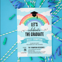 Convites Vamos de nuvens de arco-íris azul celebra o Forman