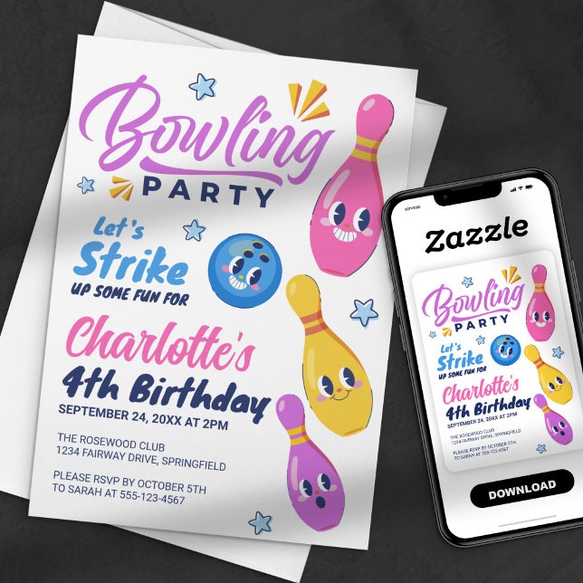 Convites Vamos Divertir-nos! Festa de Aniversário de Bowlin (Criador carregado)