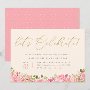 Convites Vamos Dourado Celebrar Surpresa Floral Aniversário