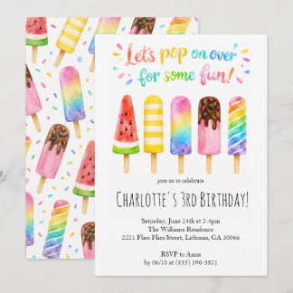 Convites Vamos Estourar Picolés de Aquarela de Aniversário