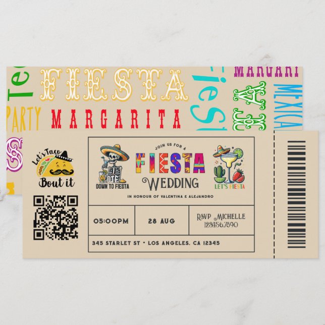 Convites "Vamos falar de Tacos" Bilhete de Casamento Fiesta (Frente/Verso)
