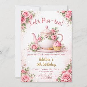Convites Vamos fazer um chá Par-tea Bule Floral Rosa Aniver