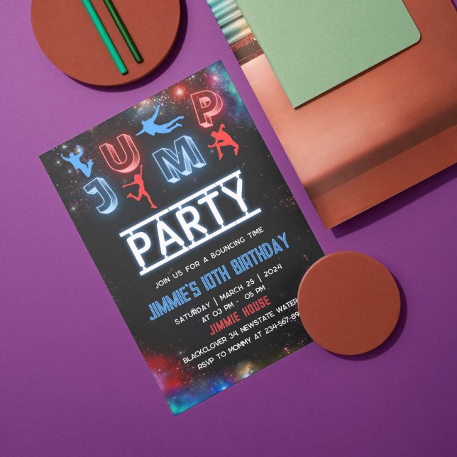 Convites Vamos Fazer um Salto de Aniversário com Luz Neon (jump glow)