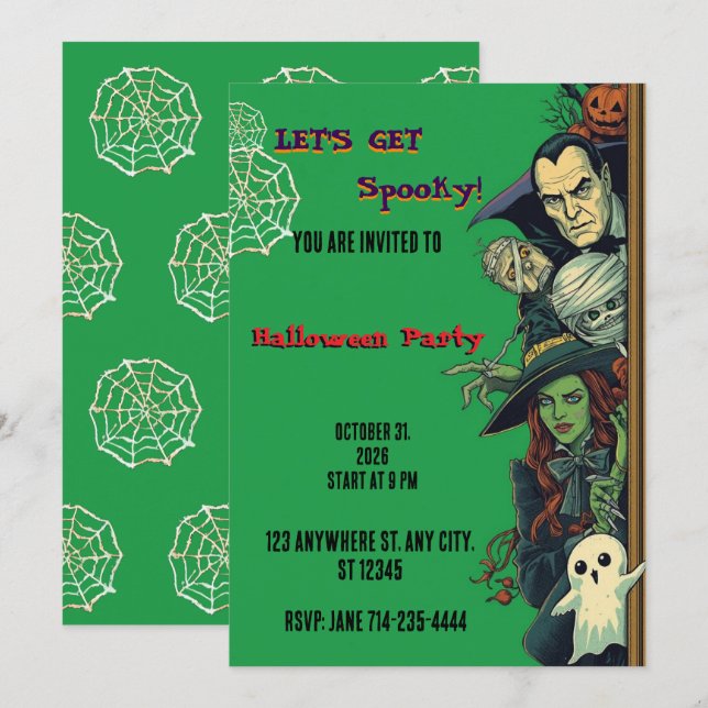 Convites Vamos Fazer uma Festa Assustadora de Halloween (Frente/Verso)