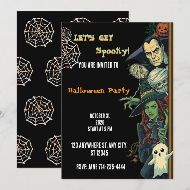 Convites Vamos Fazer uma Festa Assustadora de Halloween (Frente/Verso)