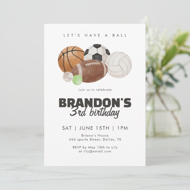 Convites Vamos Fazer uma Festa de Aniversário de Bolas Espo (Em pé/Frente)
