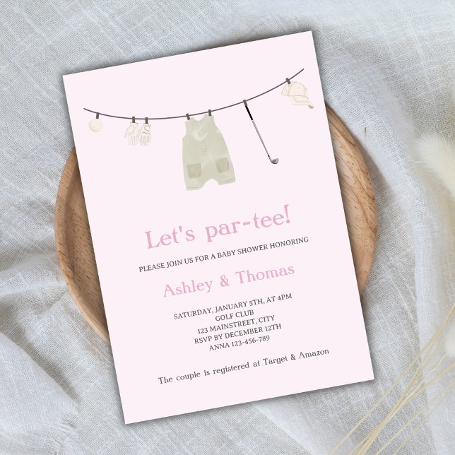Convites Vamos Fazer uma Festa de Bebê Par-Tee de Golfe Fof (let's par-tee golf baby shower invitation baby girl)