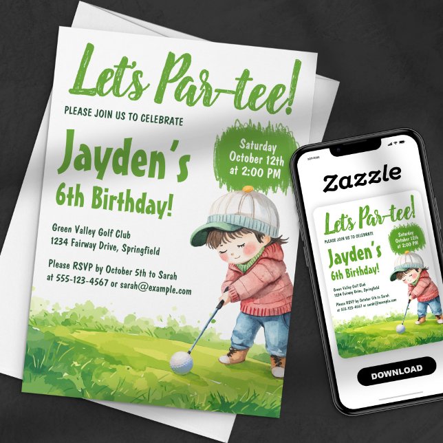 Convites Vamos Fazer uma Festa de Golfe Tema Aquarela Anive (Criador carregado)