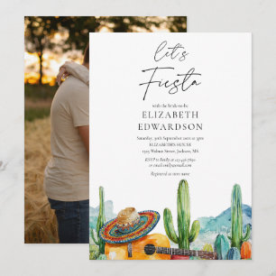 Convites Vamos Festa de Cactus em Aquarela Foto Chá de Noiv