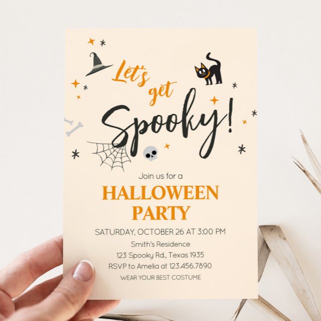 Convites Vamos Festa de Dia das Bruxas de Gato Louco (Cat Lets Get Spooky Halloween Party Invitation )