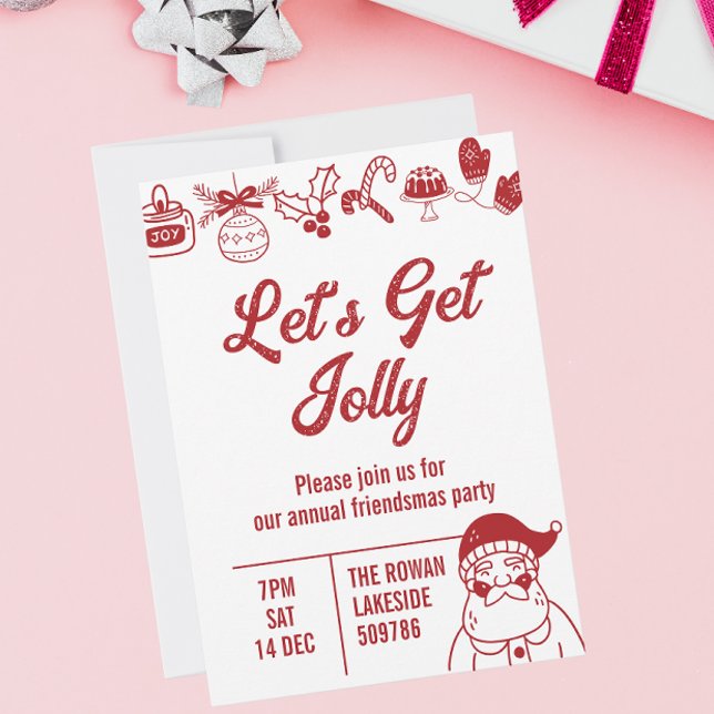 Convites Vamos Festa de Natal Jolly Vermelho (Lets get jolly christmas party invitation)