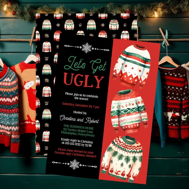 Convites Vamos Festa Feia de Doce de Natal ("Let's Get Ugly" Ugly Christmas Sweater Party Invitation)