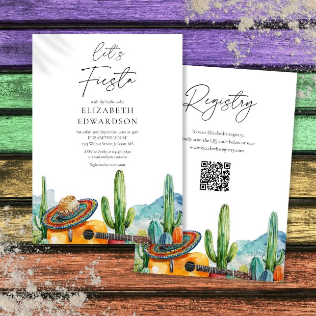 Convites Vamos Festejar Código QR Aquarela Chá de Noiva (Let's Fiesta Watercolor QR Code Bridal Shower Invitation)