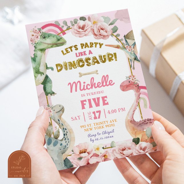 Convites Vamos Festejar Como uma Garota dos Dinossauros no  (Criador carregado)