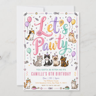 Convites Vamos Festejar Gatinho Cumpleaños Aguarela