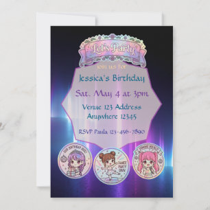 Convites Vamos Festejar Neon KPOP Estético Aniversário