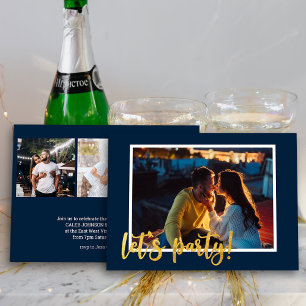 Convites Vamos Festejar Rolo de Pincel Dourado Script 4 Fot