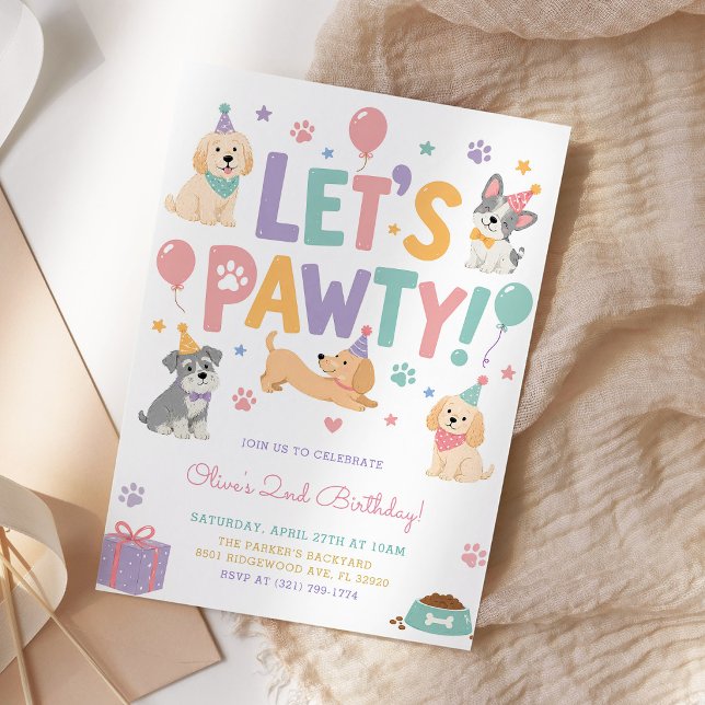 Convites Vamos Festejar Tema Cachorrinho Aniversário Menina (Criador carregado)