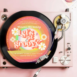 Convites Vamos fica ranhura Retro Vinil Rainbow Daisy
