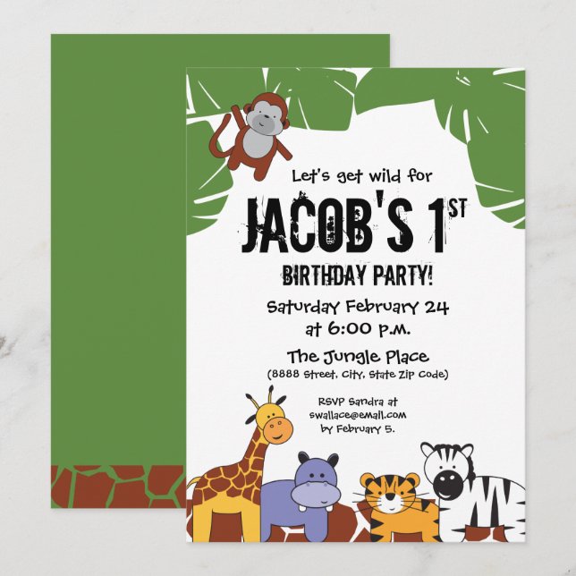 Convites "Vamos fica selvagem", primeiro aniversario da sel (Frente/Verso)