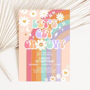 Convites Vamos Ficar Groovy Daisy Arco-Íris Aniversário Ret