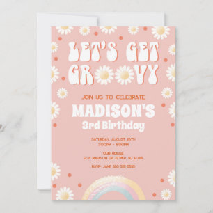 Convites Vamos Ficar Groovy Daisy Arco-Íris Aniversário Ret