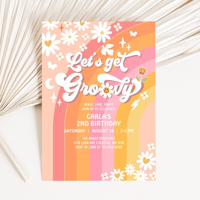 Convites Vamos Ficar Groovy Daisy Hippie Aniversário (Criador carregado)