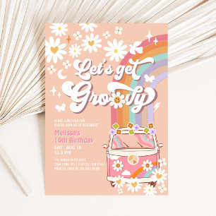 Convites Vamos Ficar Groovy Rosa Van Groovy Daisy Aniversár