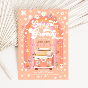 Convites Vamos Ficar Groovy Van Bus Van de Arco-íris Aniver