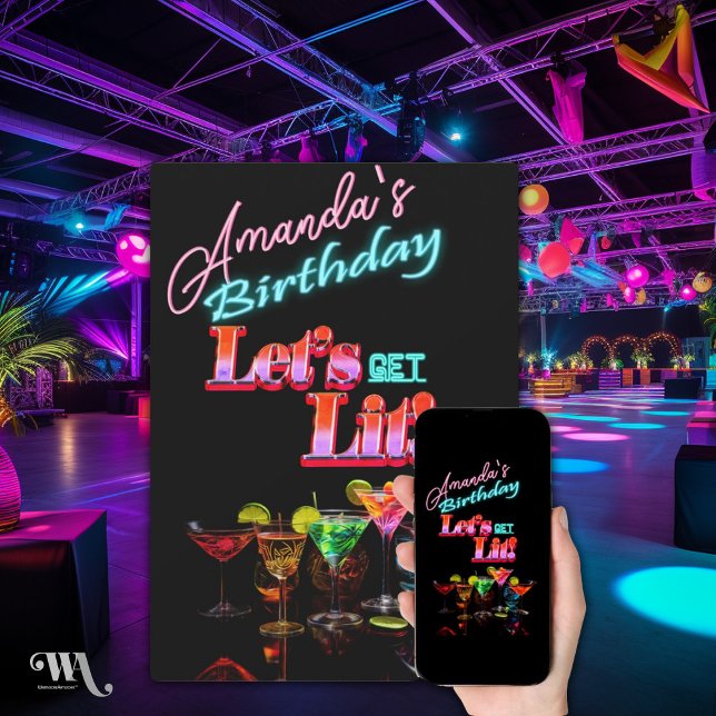 Convites Vamos Ficar Iluminados Neon Coquetel Aniversário  (Criador carregado)