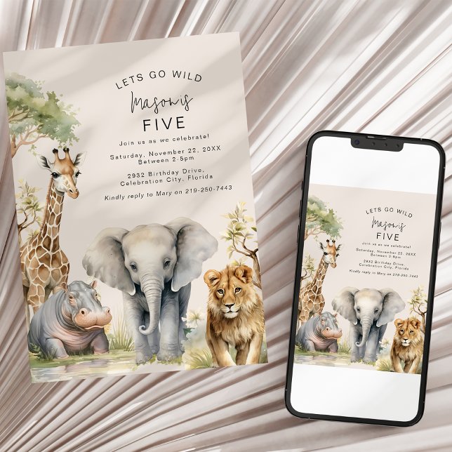 Convites Vamos Ficar selvagens | Crianças Festa de aniversá (Criador carregado)