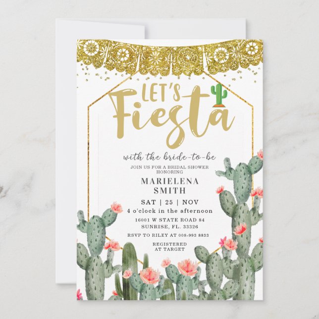 Convites Vamos Fiesta Cactus Chá de panela mexicano (Frente)