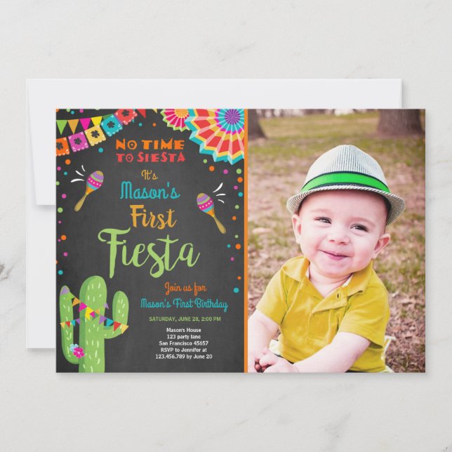 Convites Vamos Fiesta Mexicano Birthday Cactus Boy (Frente)