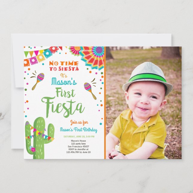 Convites Vamos Fiesta Mexicano Birthday Cactus Boy (Frente)