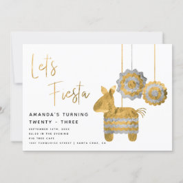 Convites Vamos Fiesta Piñata Faux Gold Foil Adulto Aniversá