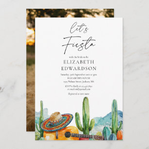 Convites Vamos Fiesta Watercolor Cactus Photo Chá de panela