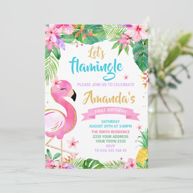 Convites Vamos Flamingle Aniversário (Em pé/Frente)