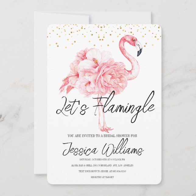 Convites Vamos Flamingle! Bacia do Chá de panela tropical (Frente)