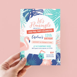 Convites Vamos Flamingle Birthday Luau Piscina Party